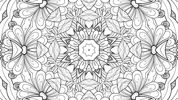 Fleurs et feuilles à colorier motif noir et blanc. Livre de coloriage plante papier beau fond géométrique