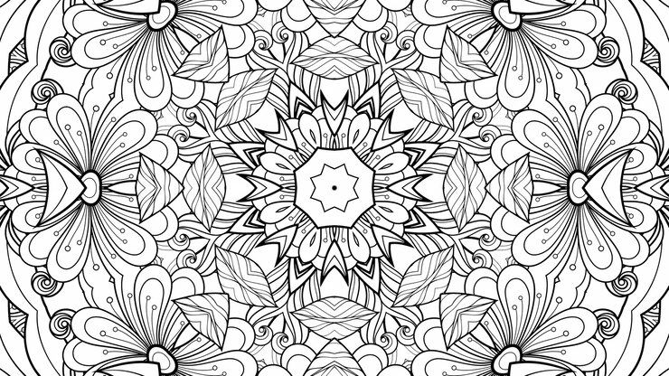 Fleurs et feuilles à colorier motif noir et blanc. Livre de coloriage plante papier beau fond géométrique