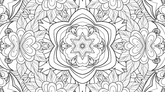 Fleurs et feuilles à colorier motif noir et blanc. Livre de coloriage plante papier beau fond géométrique