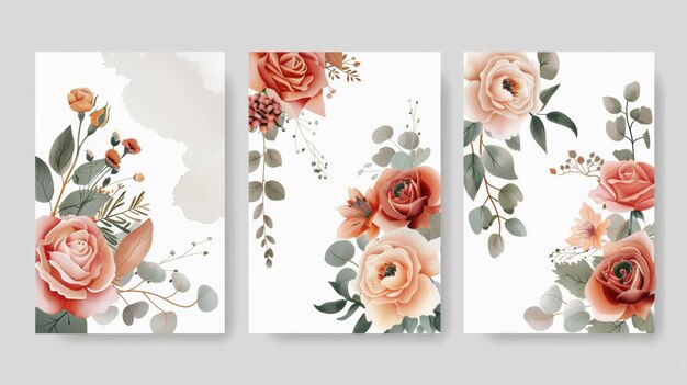 Fleurs et feuilles dans un ensemble de cartes Concept du jour de la semaine Fond de conception d'invitation d'affiche florale