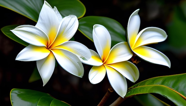 Fleurs et feuilles de frangipanier