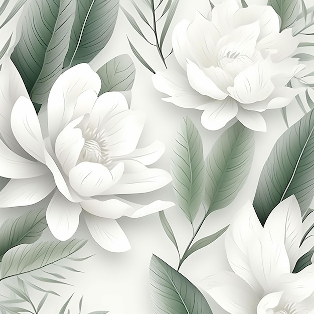 Fleurs et feuilles de magnolia blanc sur fond blanc Illustration numérique