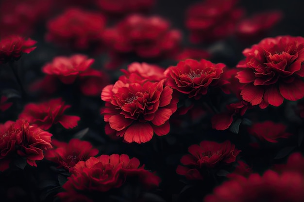 Des fleurs de feuilles rouges profondes à l'arrière-plan style humeur ai génératif