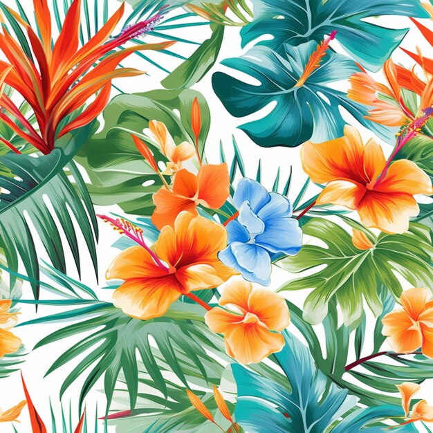 fleurs et feuilles tropicales arrière-plan sans couture