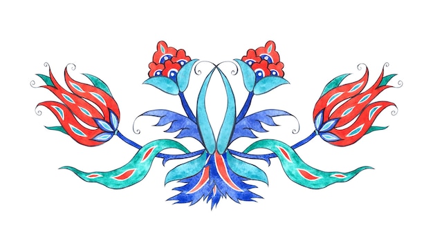 Fleurs et feuilles de tulipes turques élément de décoration fantastique motif de composition d'aquarelle