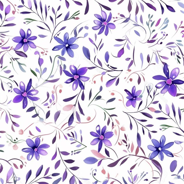 fleurs et feuilles violettes sur fond blanc ai générative