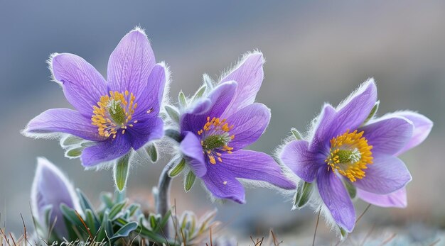 Fleurs de la fleur du vent ou pulsatilla patens Première fleur du printemps