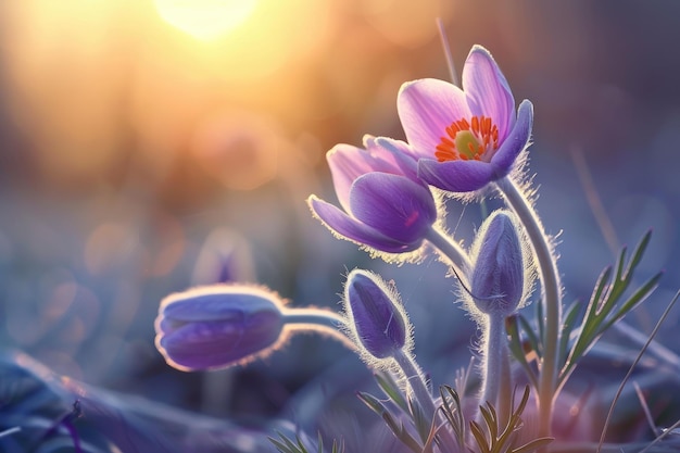 Photo fleurs de la fleur du vent ou pulsatilla patens première fleur du printemps