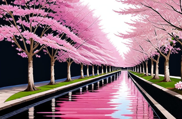 Fleurs de fleurs de cerisier rose qui fleurit au printemps sakura pâques paysage généré par ai pour les histoires de livres pour enfants contes de fées