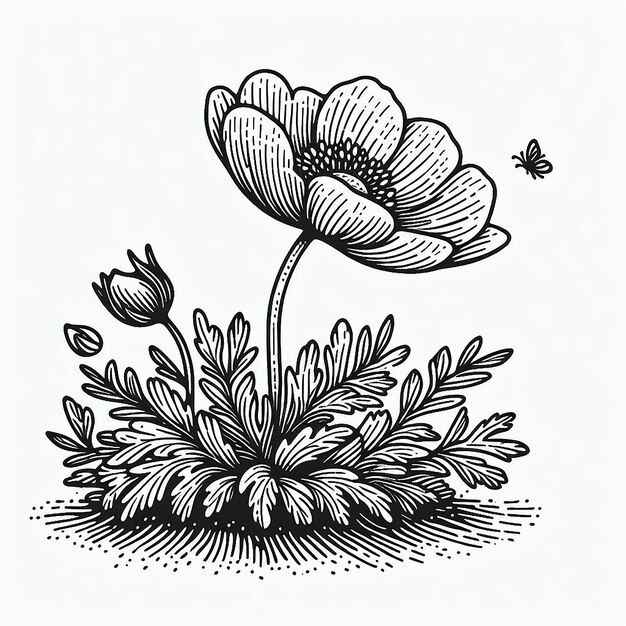Fleurs en fleurs dessinées à la main sur un parterre de fleurs dans le style de doodle