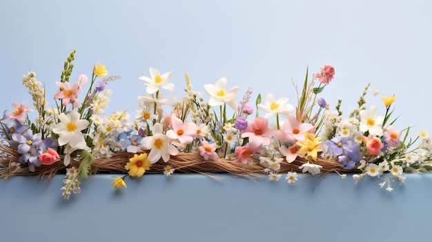 Des fleurs florales peintes, des œufs colorés, des arrière-plans de Pâques.