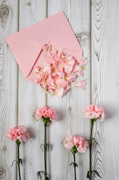 Fleurs sur fond blanc Lay plat, vue de dessus