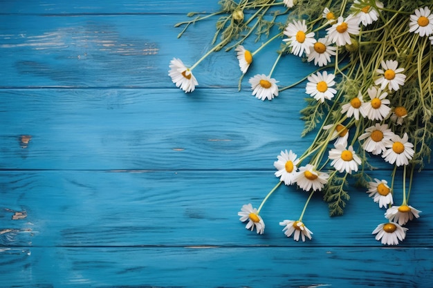 Fleurs sur fond bleu