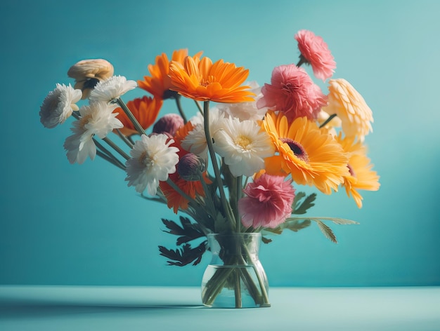 Photo fleurs sur fond bleu