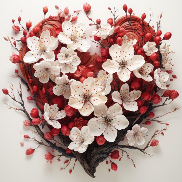 Fleurs en forme de coeur sur fond blanc concept de Saint Valentin