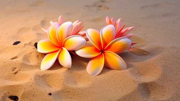 Fleurs de frangipanier sur le sable Generative AI