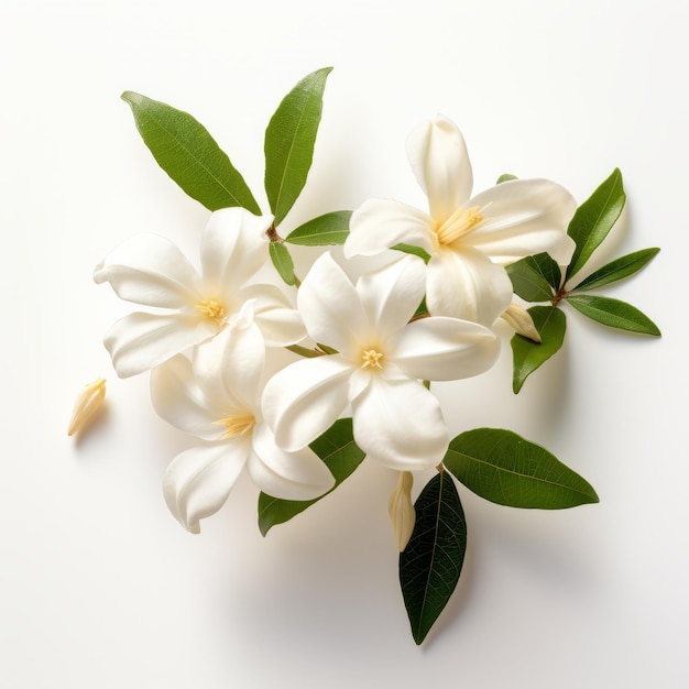 Fleurs de gardénia blanc beauté intemporelle sur fond blanc