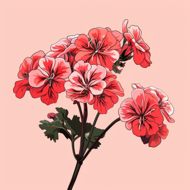 Photo des fleurs de géranium vibrantes dessinées sur un fond rose