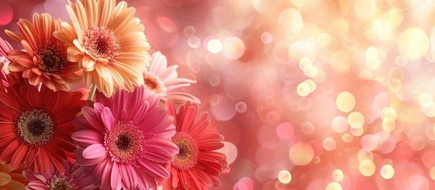 Des fleurs de gerberas colorées sur un fond brillant et flou