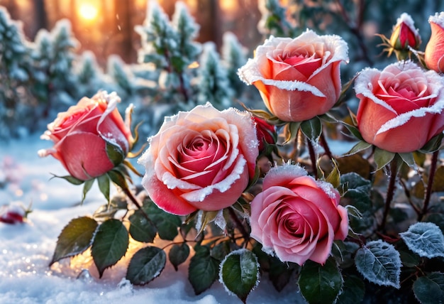 Fleurs de glace givrées IA générative