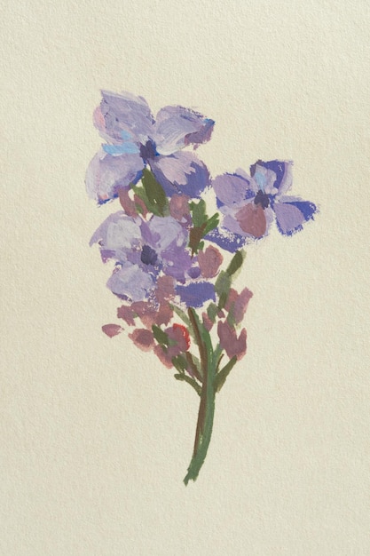 Photo des fleurs de gouache violette dessin de fleurs de lilas sur du papier d'artisanat beige de la nature fait à la main par l'auteur