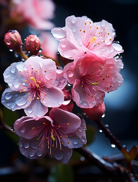 Photo des fleurs avec des gouttelettes d'eau dessus