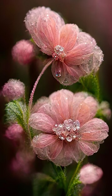 Les fleurs avec des gouttelettes d'eau sont au milieu d'une ai générative de fleurs