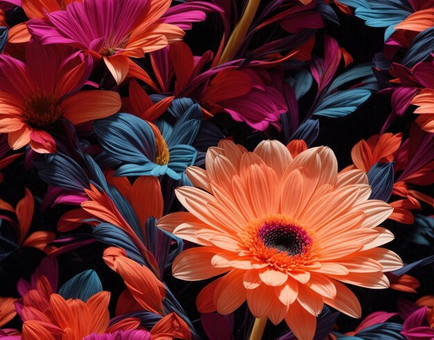 Des fleurs grandes et fantastiques réalistes, un fond sans couture, un design de papier peint floral