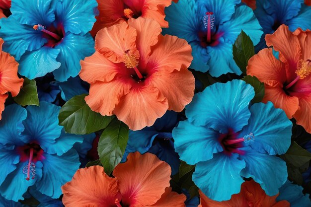 Des fleurs d'hibiscus bleues et orange vibrantes