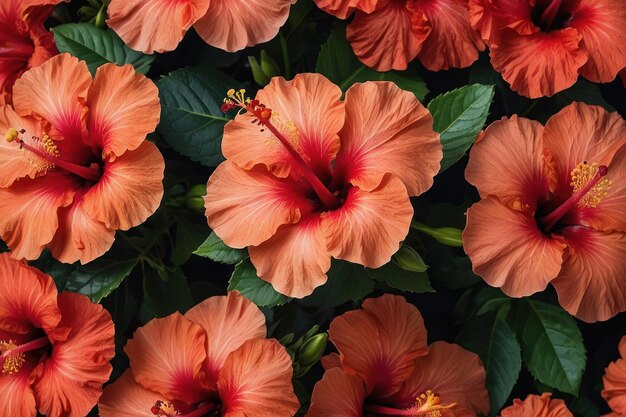 Des fleurs d'hibiscus exotiques remplissent le cadre