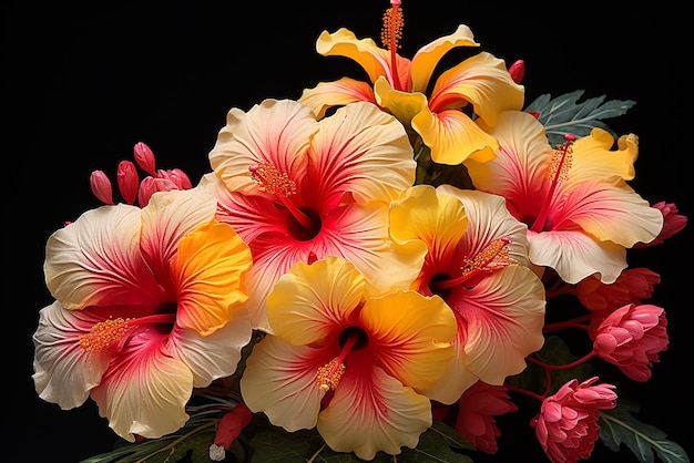 Fleurs d'hibiscus jaunes sur fond noir