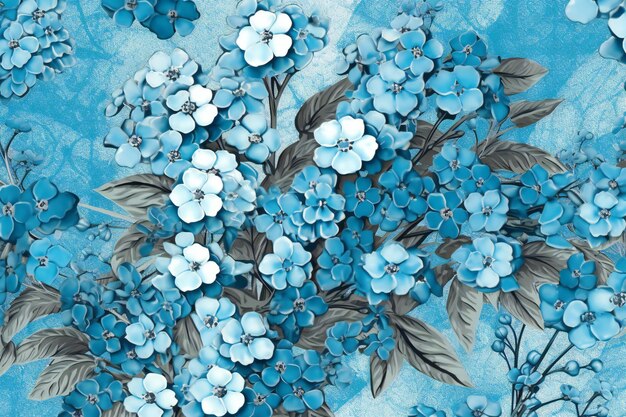 Fleurs d'hortensia bleu sur fond bleu aquarelle