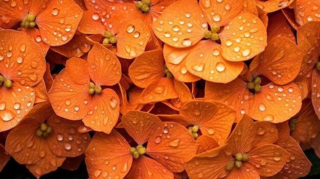 Fleurs d'hortensias orange avec fond de gouttes d'eau Gros plan de fleur avec des gouttelettes IA générative