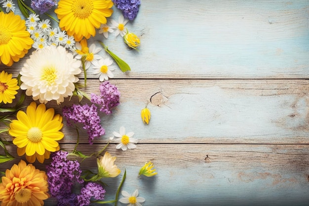 Fleurs de jardin sur fond de bois stock photo Springtime