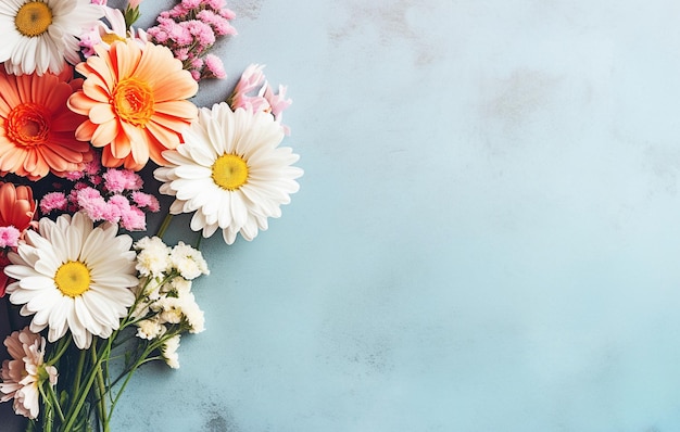 Fleurs de jardin génératives ai sur fond de béton bleu