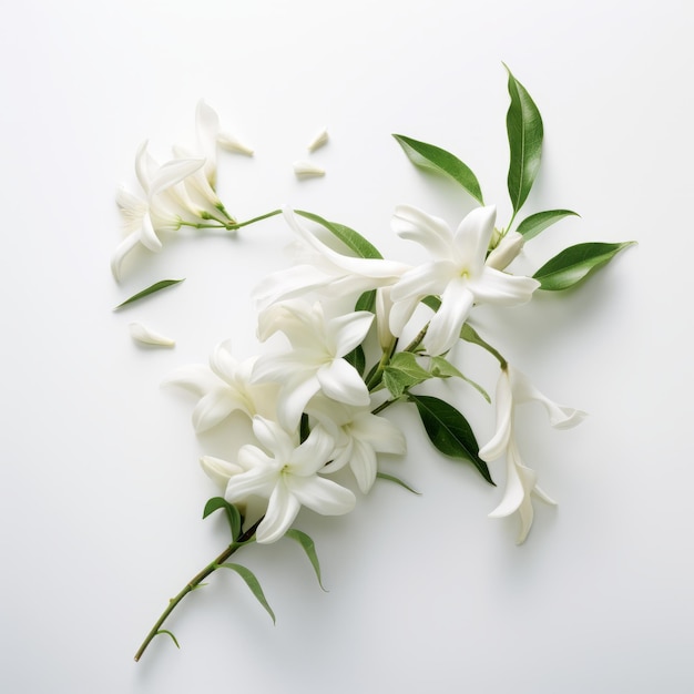 Des fleurs de jasmin blanc sur un fond blanc Une représentation délicate et artistique