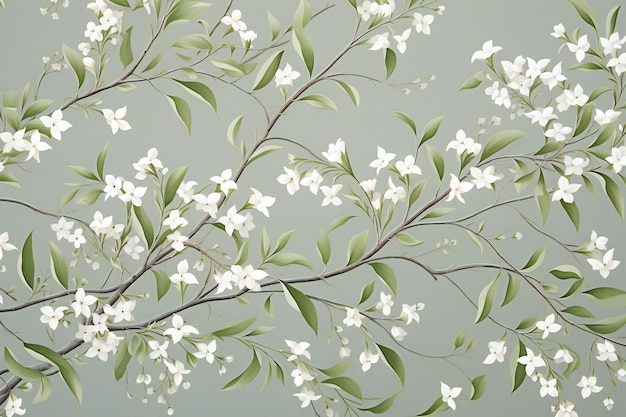 Fleurs de jasmin blanc sur fond gris Modèle sans couture