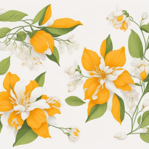 Des fleurs de jasmin orange sur un fond blanc