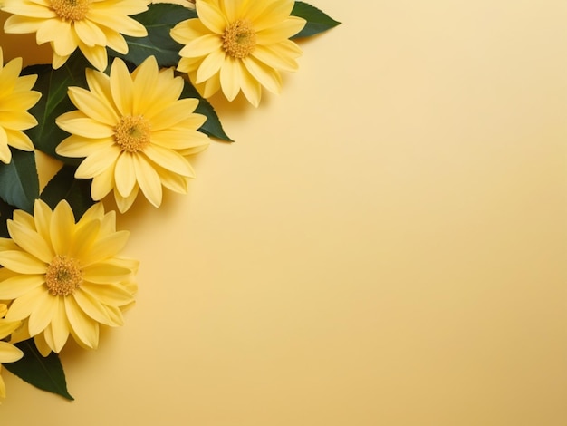 fleurs jaune clair doux avec un espace vide sur le côté supérieur fond jaune