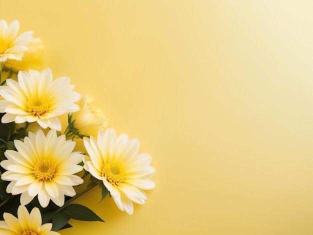 fleurs jaune clair doux avec un espace vide sur le côté supérieur fond jaune