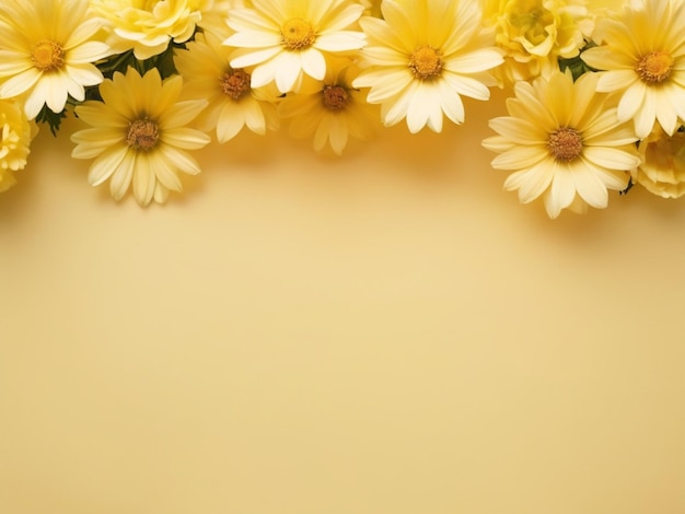 fleurs jaune clair doux avec un espace vide sur le côté supérieur fond jaune