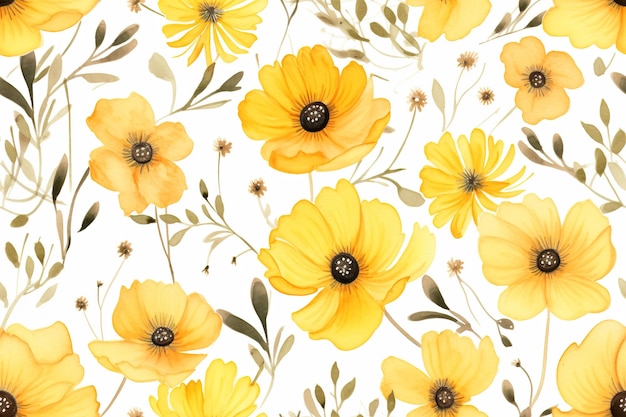 Photo fleurs jaunes aquarelle motif sans couturetexture de papier peint motif floral exotique