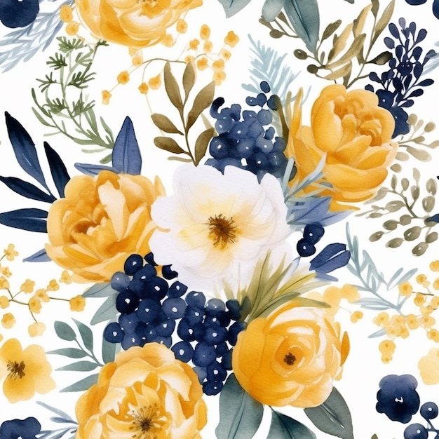 fleurs jaunes et bleues sur un fond blanc