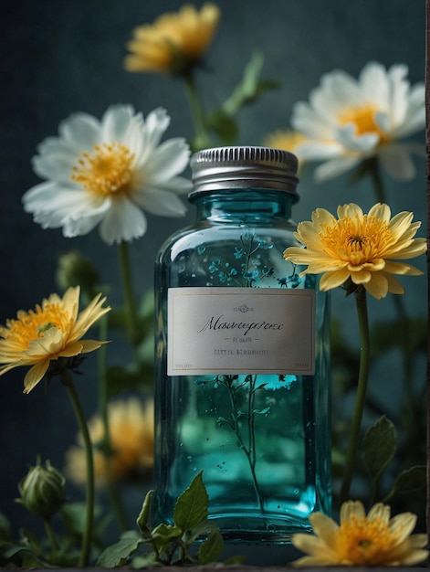 Des fleurs jaunes brillantes dans un pot en verre pour la décoration intérieure