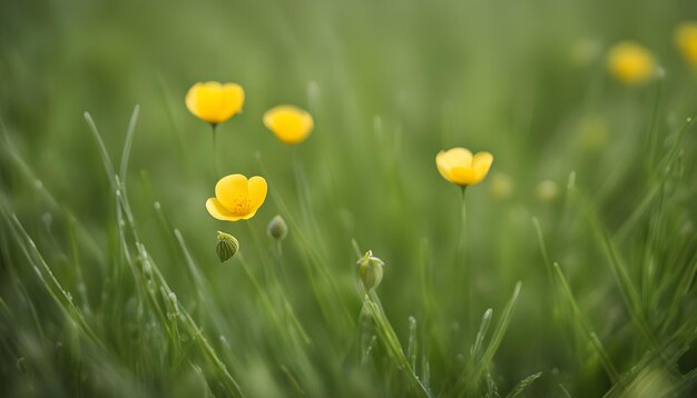 Photo des fleurs jaunes dans un champ vert avec le mot en bas