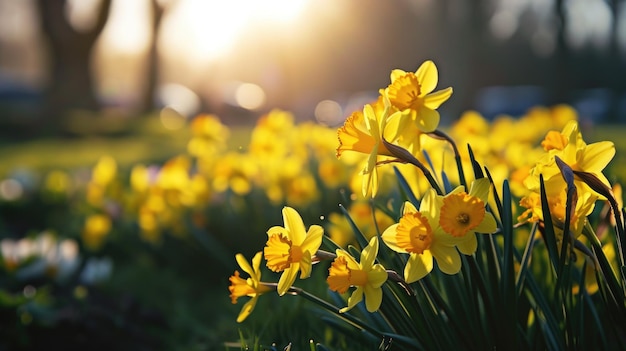 Des fleurs jaunes dans un magnifique paysage vert