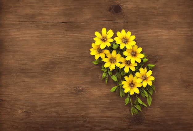 Fleurs jaunes sur un fond en bois