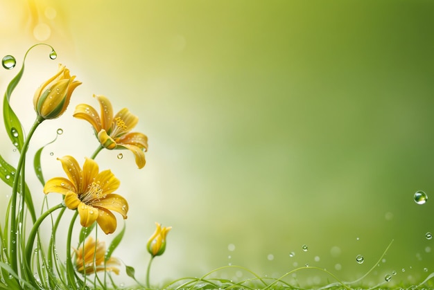 Des fleurs jaunes fraîches sur un fond vert clair AI générative