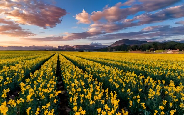 Fleurs jaunes générées dans le champ