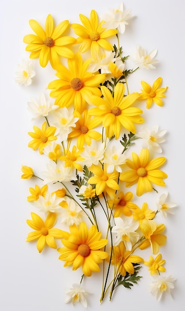 Fleurs jaunes isolées sur fond blanc